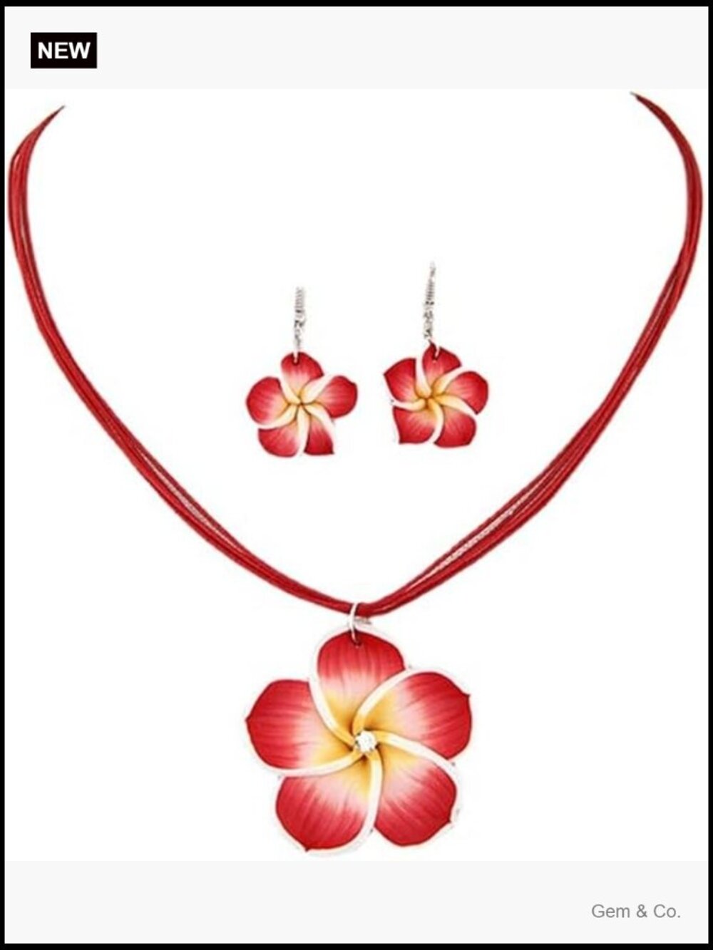 Tropical Plumeria Flower Dangle Earrings & Necklace Set Luau Beach Jewelry